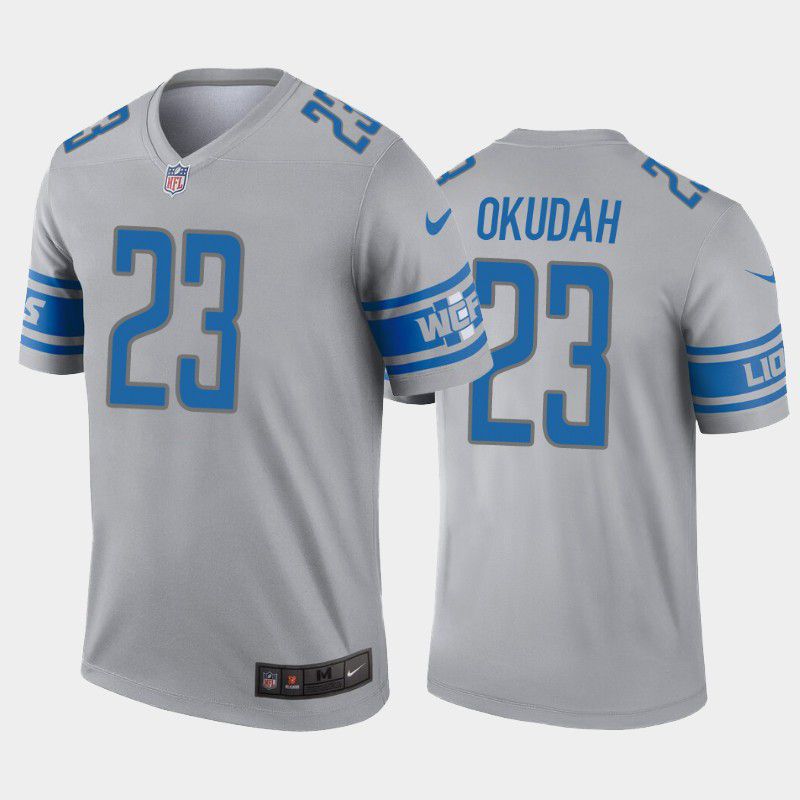 Men Detroit Lions #23 Jeff Okudah Nike Grey Inverted Legend NFL Jersey